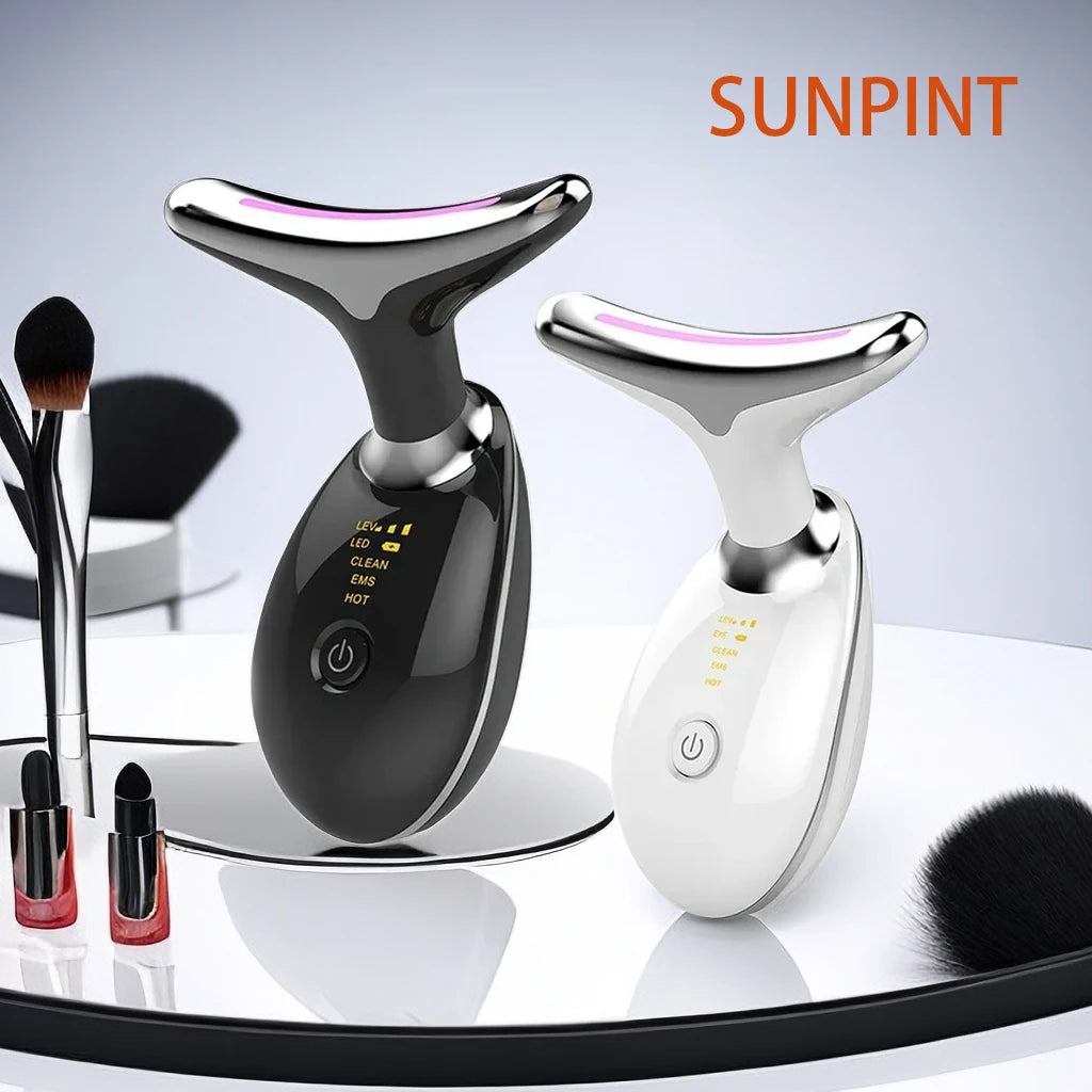 NEW For 2025 EMS Thermal Neck & Face Toning Massager with Microcurrent & LED Technology